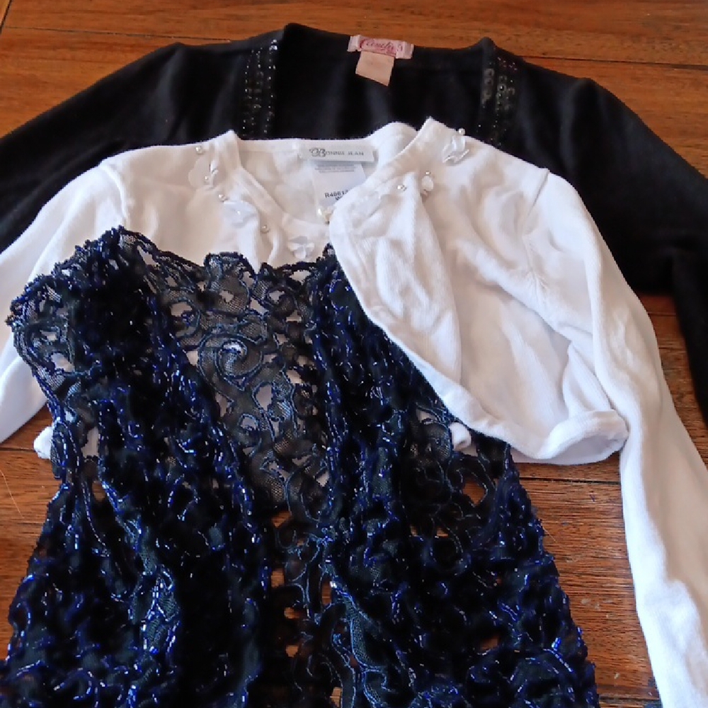 Elegant Black and White And Purple Dress Topper Sweaters For Girls